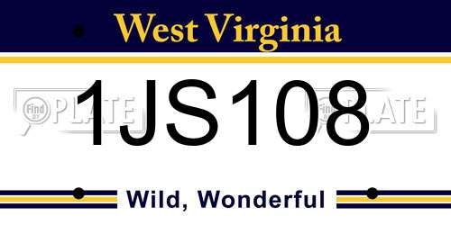 1JS108 West Virginia License Plate