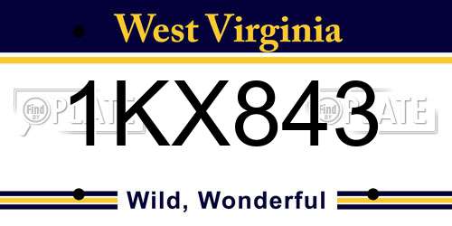 1KX843 West Virginia License Plate