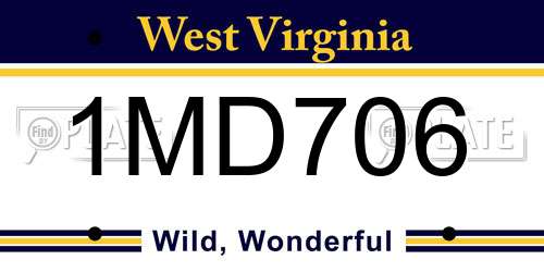 1MD706 West Virginia License Plate