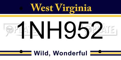 1NH952 West Virginia License Plate