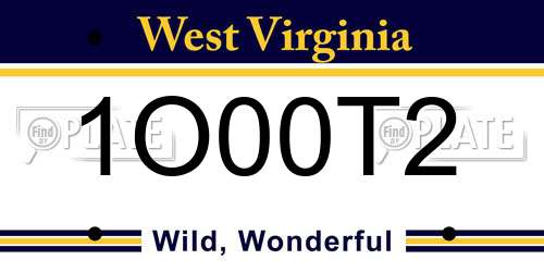 1O00T2 West Virginia License Plate