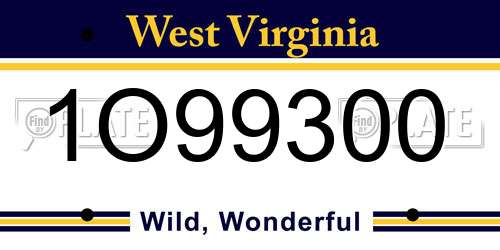 1O99300 West Virginia License Plate