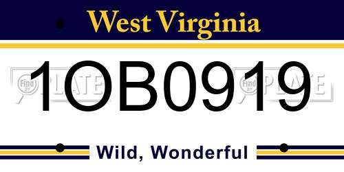 1OB0919 West Virginia License Plate