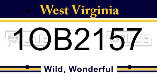 1OB2157 West Virginia License Plate