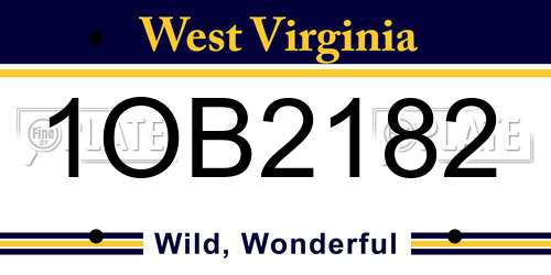 1OB2182 West Virginia License Plate