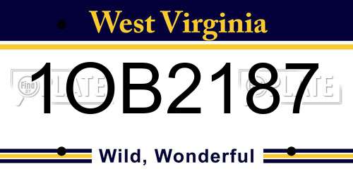 1OB2187 West Virginia License Plate