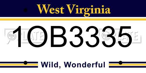 1OB3335 West Virginia License Plate
