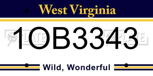 1OB3343 West Virginia License Plate