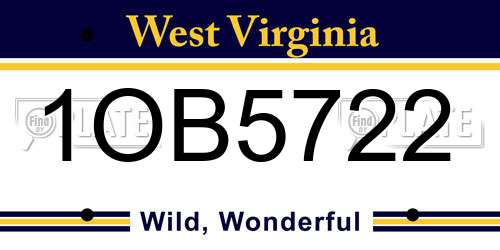 1OB5722 West Virginia License Plate