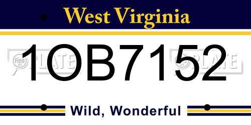 1OB7152 West Virginia License Plate
