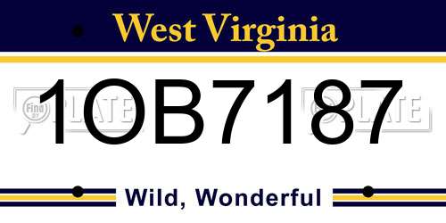 1OB7187 West Virginia License Plate