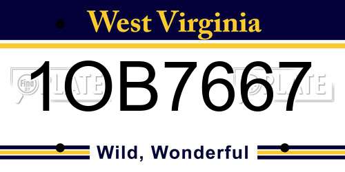 1OB7667 West Virginia License Plate