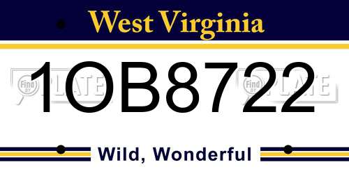 1OB8722 West Virginia License Plate
