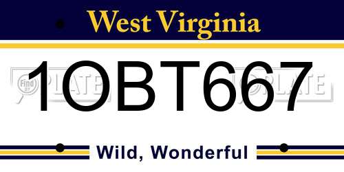 1OBT667 West Virginia License Plate