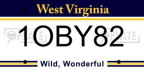 1OBY82 West Virginia License Plate