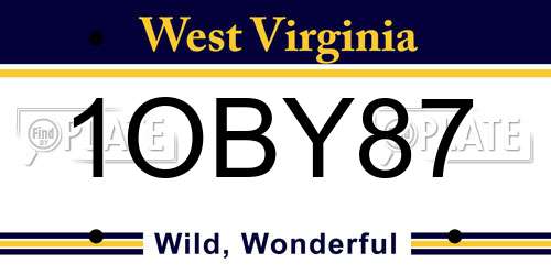 1OBY87 West Virginia License Plate