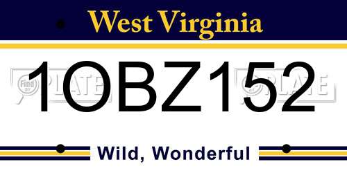 1OBZ152 West Virginia License Plate
