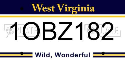 1OBZ182 West Virginia License Plate