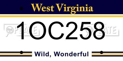 1OC258 West Virginia License Plate