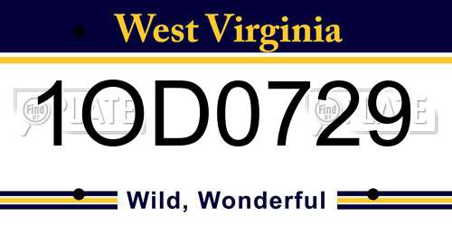 1OD0729 West Virginia License Plate