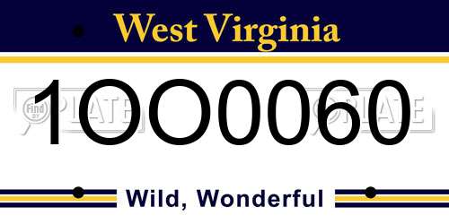 1OO0060 West Virginia License Plate