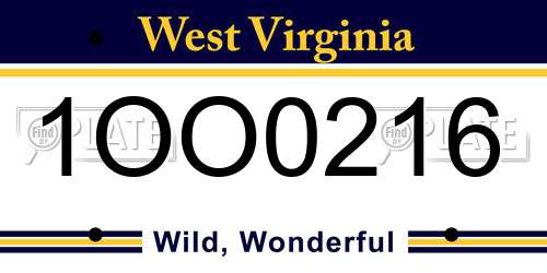 1OO0216 West Virginia License Plate