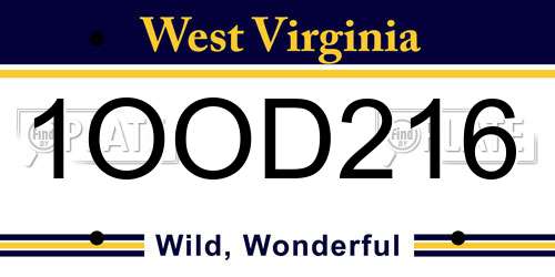 1OOD216 West Virginia License Plate