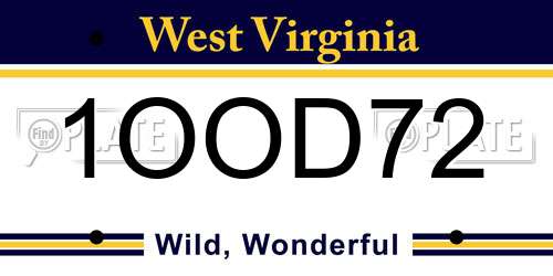 1OOD72 West Virginia License Plate