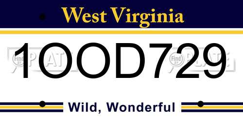 1OOD729 West Virginia License Plate