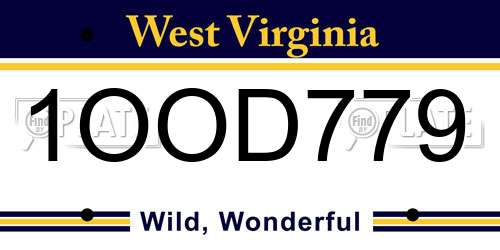 1OOD779 West Virginia License Plate