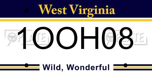 1OOH08 West Virginia License Plate
