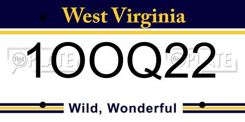 1OOQ22 West Virginia License Plate