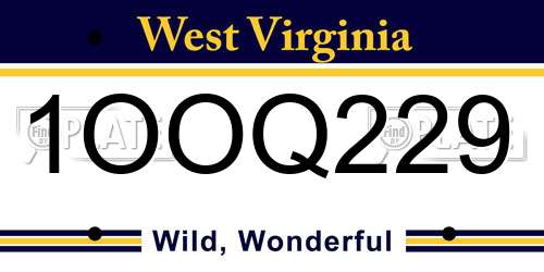 1OOQ229 West Virginia License Plate