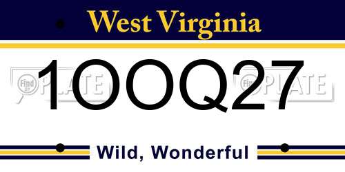1OOQ27 West Virginia License Plate