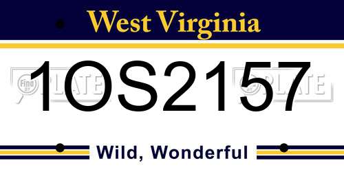 1OS2157 West Virginia License Plate