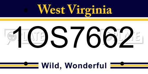 1OS7662 West Virginia License Plate