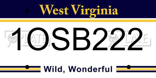 1OSB222 West Virginia License Plate
