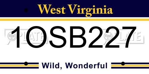 1OSB227 West Virginia License Plate