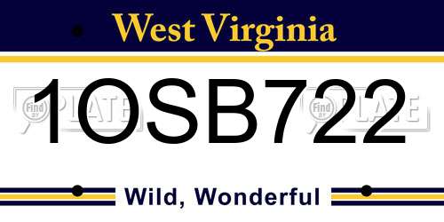 1OSB722 West Virginia License Plate