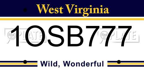 1OSB777 West Virginia License Plate