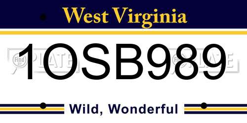 1OSB989 West Virginia License Plate