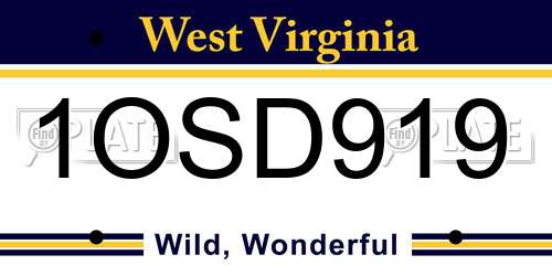 1OSD919 West Virginia License Plate