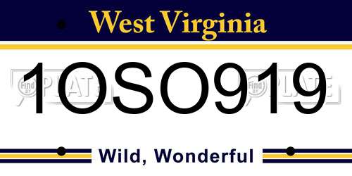 1OSO919 West Virginia License Plate