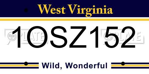 1OSZ152 West Virginia License Plate