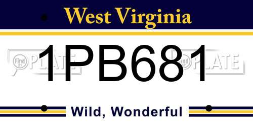 1PB681 West Virginia License Plate