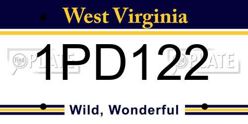 1PD122 West Virginia License Plate