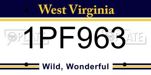 1PF963 West Virginia License Plate