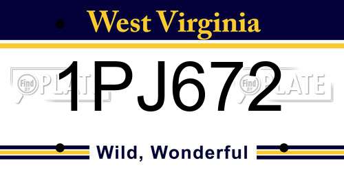1PJ672 West Virginia License Plate