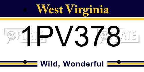 1PV378 West Virginia License Plate