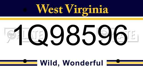 1Q98596 West Virginia License Plate